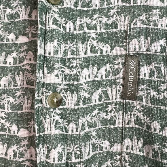 Columbia Men’s Short Sleeve Green Hawaiian Button Down Shirt Cotton Size M - Picture 7 of 10